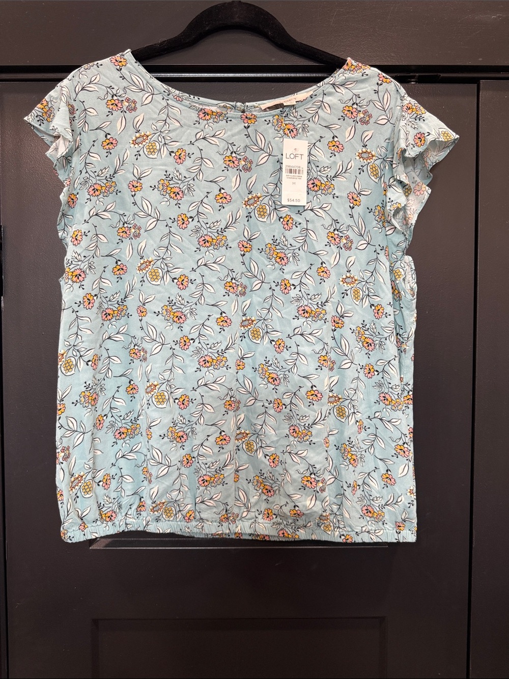 LOFT Sky Blue Floral Cap Sleeve Top
